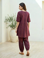 Burgundy Cotton Dobby Kurta & Afghani Salwar Co-Ord Set