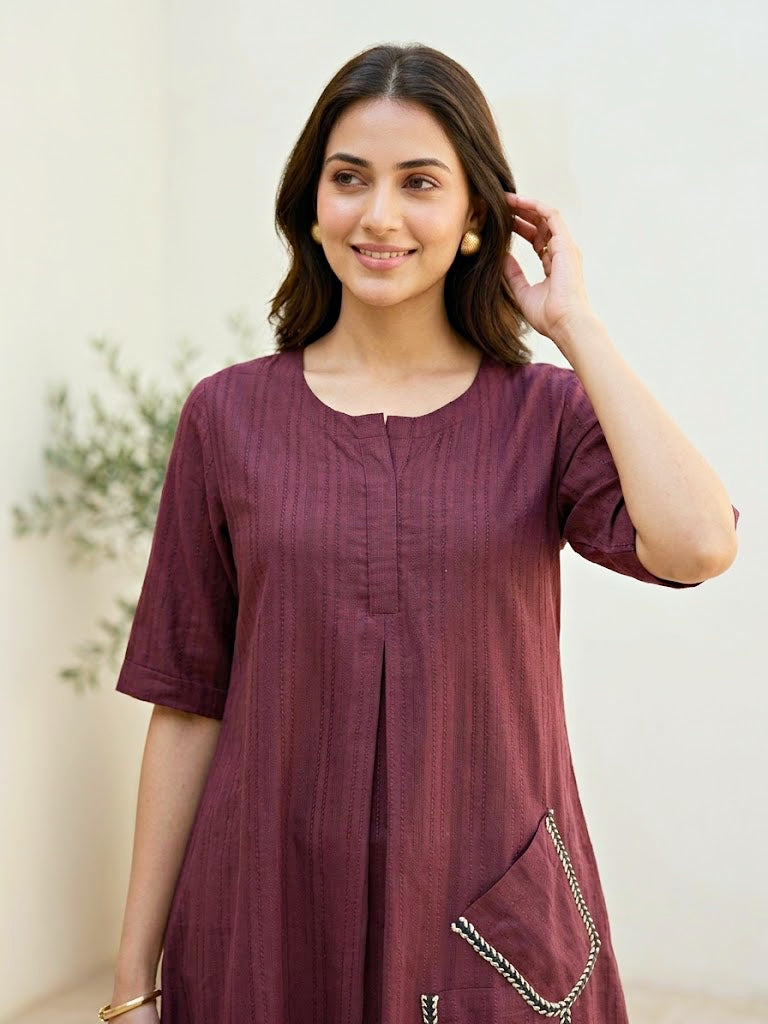Burgundy Cotton Dobby Kurta & Afghani Salwar Co-Ord Set