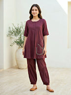 Burgundy Cotton Dobby Kurta & Afghani Salwar Co-Ord Set