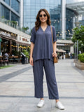 Teal Grey Rayon Slub Co-Ord Set