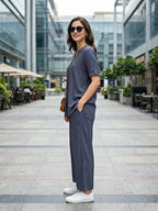 Teal Grey Rayon Slub Co-Ord Set