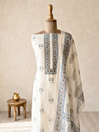 Off-white cotton linen paisley floral un-stitching suit set by KARCHOBI with kurta, pants, and dupatta fabric for women.
