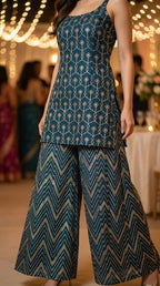 Dark teal blue kurta sharara set with gota embroidery, Karchobi women's occasion wear