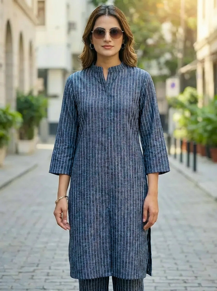 Blue striped kurta pant co-ord set for women everyday wear
