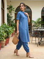 Dusty Blue Modal Slub Kurta & Afghani Salwar Co-Ord Set