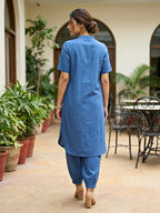 Dusty Blue Modal Slub Kurta & Afghani Salwar Co-Ord Set