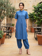 Dusty Blue Modal Slub Kurta & Afghani Salwar Co-Ord Set