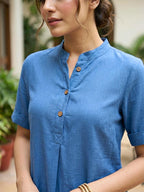 Dusty Blue Modal Slub Kurta & Afghani Salwar Co-Ord Set
