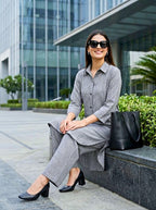 Grey Woven Stripe Cotton Linen Co-Ord Set