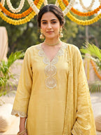 Lemon yellow shimmer tissue Farsi Salwar suit set by KARCHOBI with sequin lace detailing, traditional festive wear.