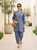 Denim Blue Modal Slub Kurta & Pleated Afghani Co-Ord Set