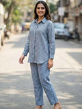 LIGHT BLUE LINEN COTTON SHIRT PANT CO-ORD SET - KARCHOBI