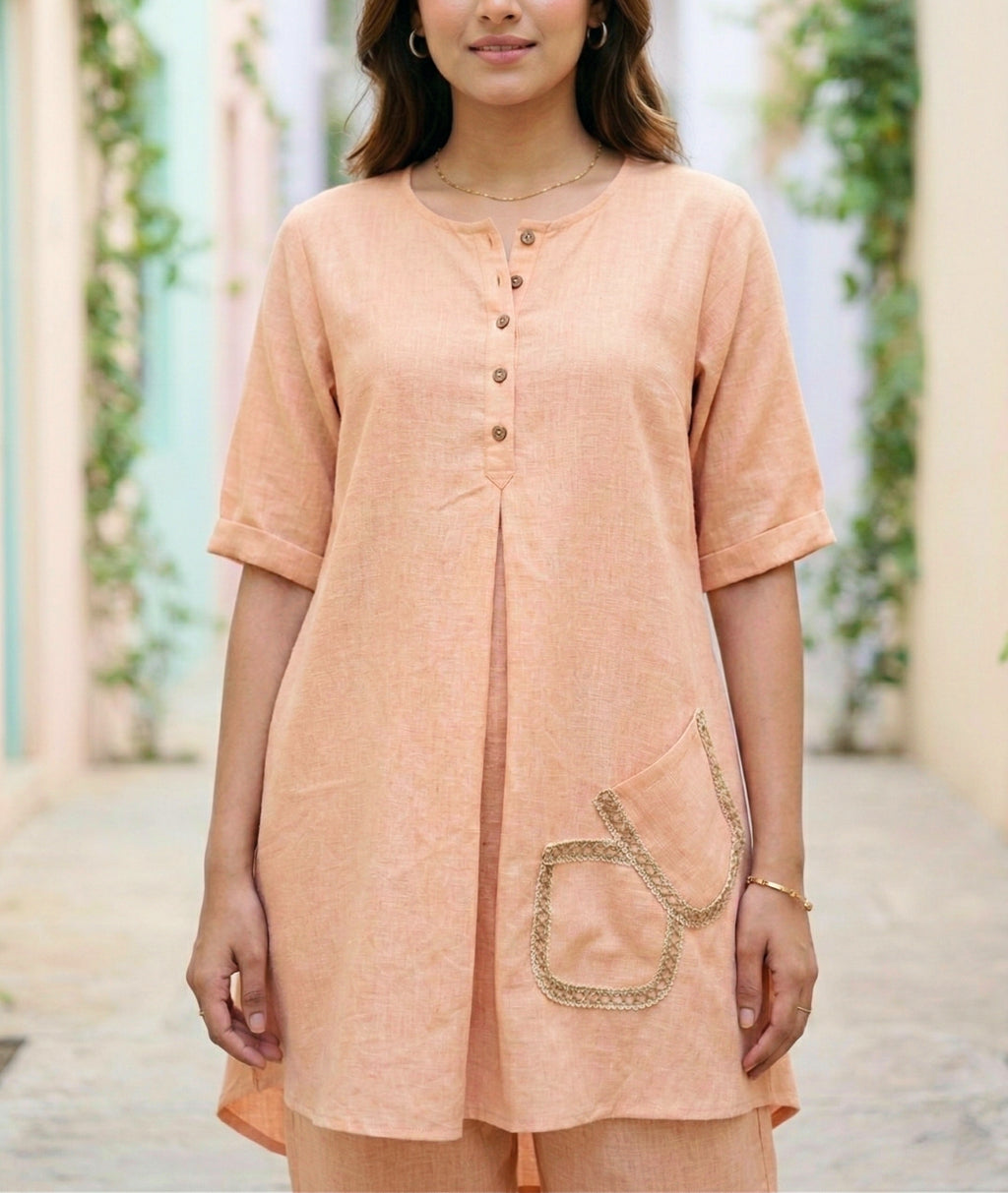 Light peach orange Karchobi Afghani salwar co-ord set with a stylish kurta and comfortable salwar pants.