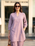Lilac Modal Slub Kurta & Pleated Afghani Co-Ord Set