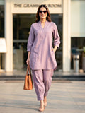 Lilac Modal Slub Kurta & Pleated Afghani Co-Ord Set