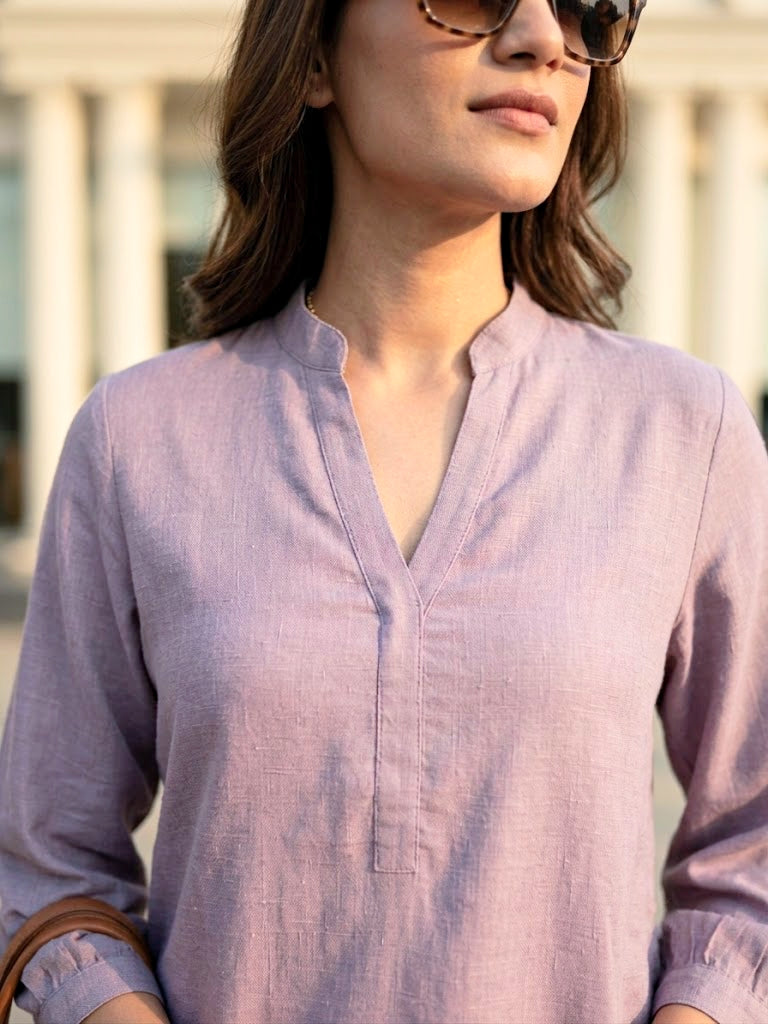 Lilac Modal Slub Kurta & Pleated Afghani Co-Ord Set