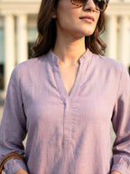 Lilac Modal Slub Kurta & Pleated Afghani Co-Ord Set