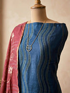 Blue and maroon Maheshwari unstitched suit fabric by Karchobi, featuring kurta, pant, and dupatta for women's traditional attire.