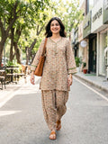 Ivory beige cotton mul paisley co-ord set with Croatia lace trims, casual wear by KARCHOBI featuring colorful paisley print and Afghani salwar style