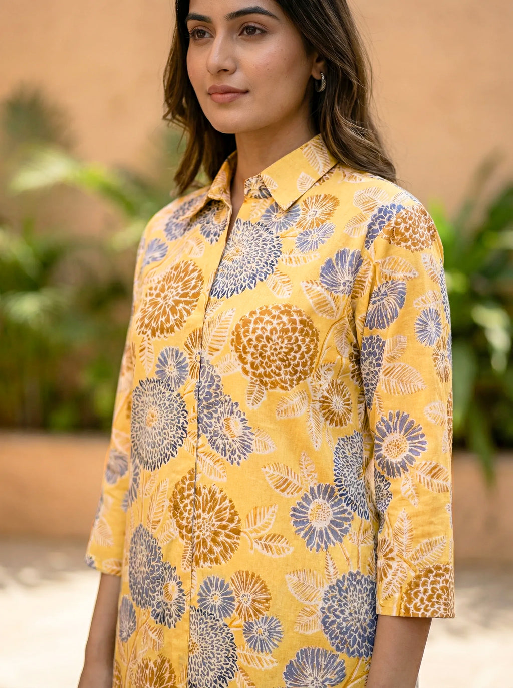MUSTARD YELLOW BOTANICAL KURTA PANT CO-ORD SET - KARCHOBI