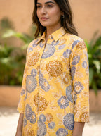 MUSTARD YELLOW BOTANICAL KURTA PANT CO-ORD SET - KARCHOBI