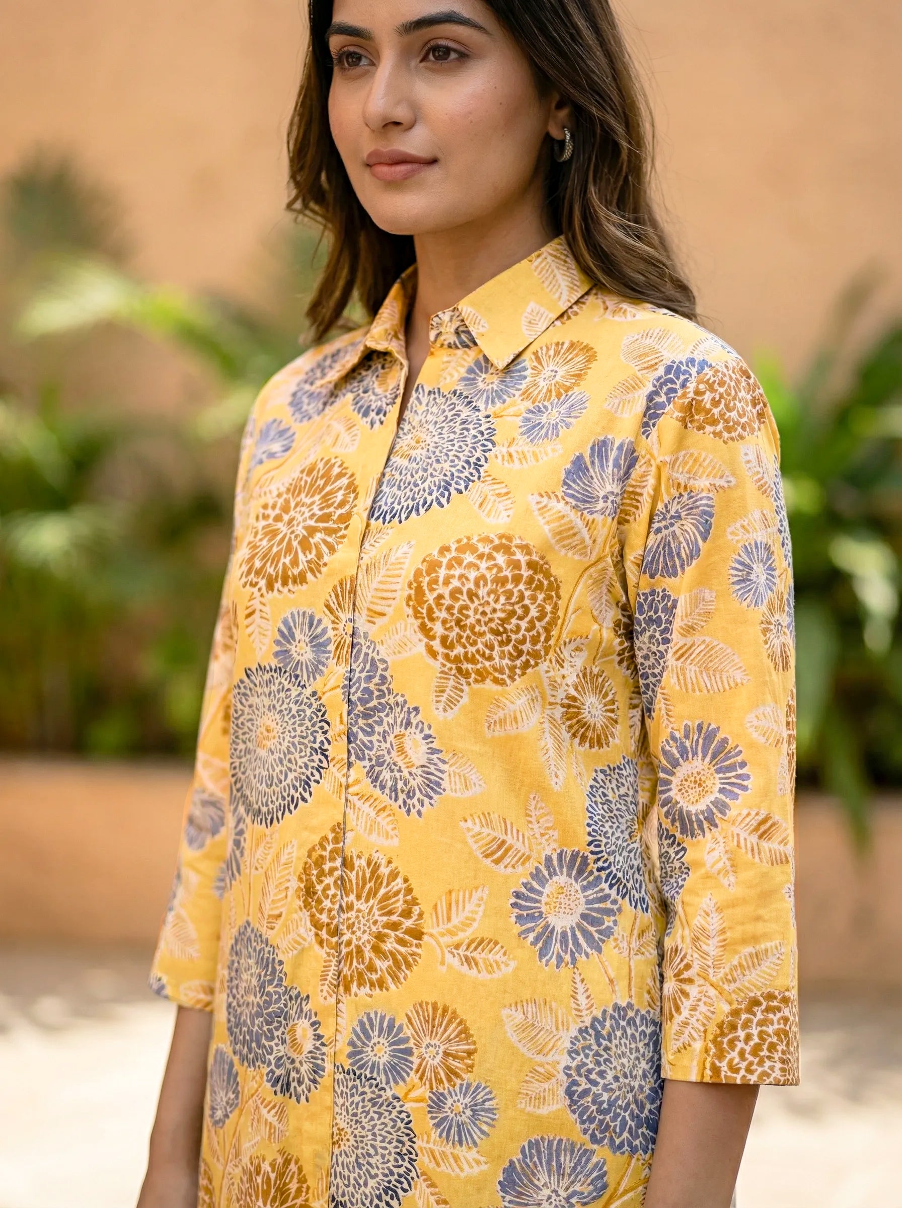 MUSTARD YELLOW BOTANICAL KURTA PANT CO-ORD SET - KARCHOBI