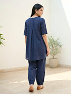 Navy Blue Cotton Dobby Kurta & Afghani Salwar Co-Ord Set