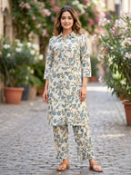 OFF-WHITE BOTANICAL KURTA PANT CO-ORD SET - KARCHOBI