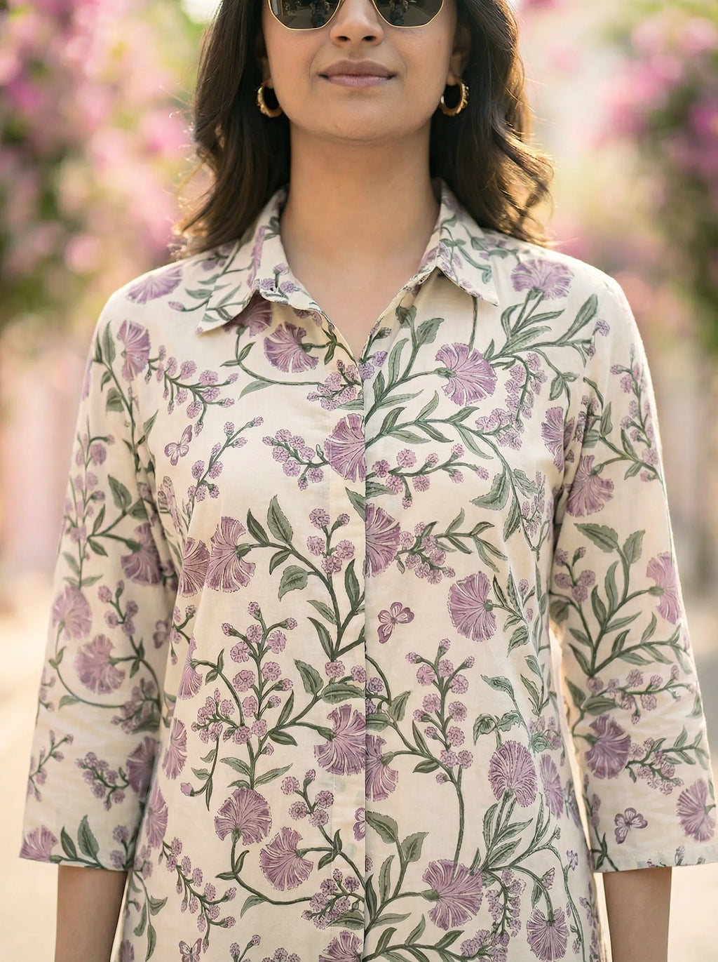 OFF-WHITE BOTANICAL PRINT KURTA PANT CO-ORD SET - KARCHOBI