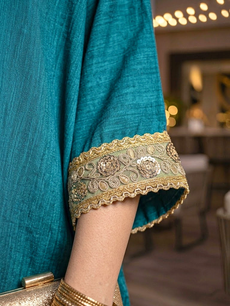 Peacock Teal Kaftan & Dhoti Co-Ord Set