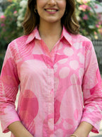 PINK ABSTRACT PRINT KURTA PANT CO-ORD SET - KARCHOBI