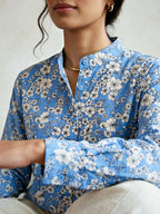Blue floral print casual shirt by Karchobi, featuring a relaxed fit and vibrant floral design for stylish work or casual wear.