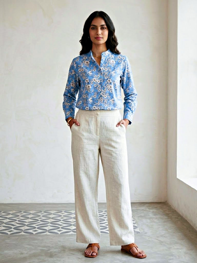Karchobi blue floral print casual shirt made of rayon fabric, perfect for work or casual wear, with a relaxed fit and vibrant floral design.