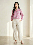 Pink floral print casual shirt by Karchobi, featuring a relaxed fit and lightweight rayon fabric for comfortable wear.