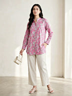 Pink floral print casual shirt by Karchobi, featuring lightweight rayon fabric and a comfortable fit for work or everyday wear.