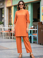 Rust Orange Crinkled Textured Co-Ord Set