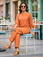 Rust Orange Crinkled Textured Co-Ord Set