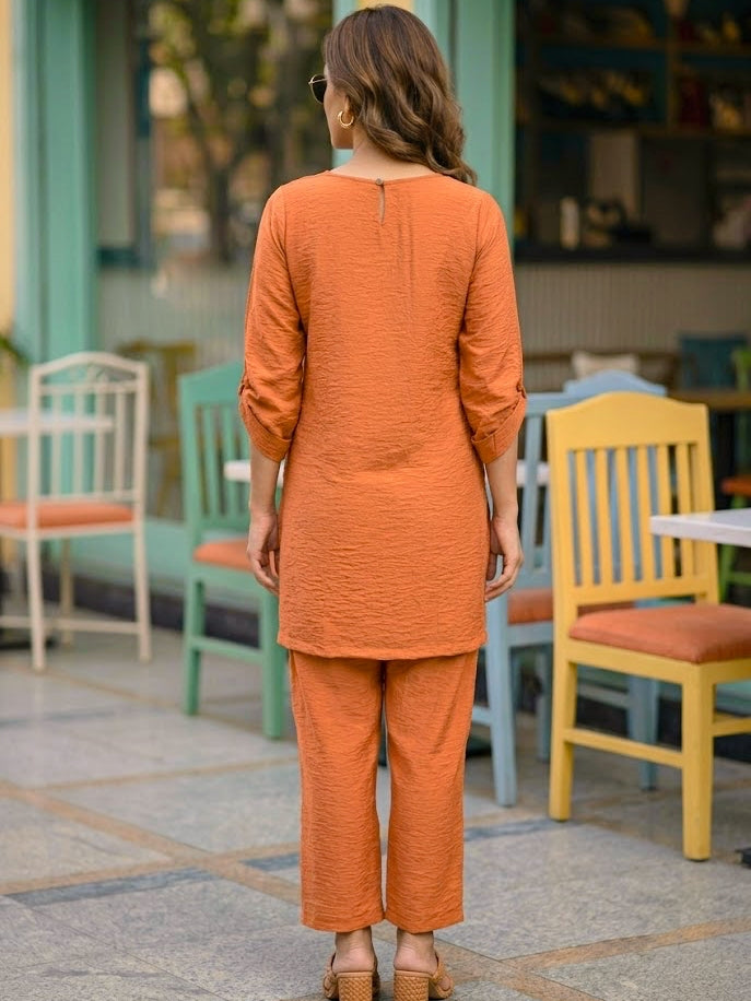 Rust Orange Crinkled Textured Co-Ord Set
