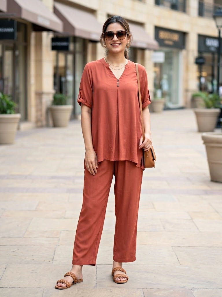 Rust Rayon Slub Co-Ord Set
