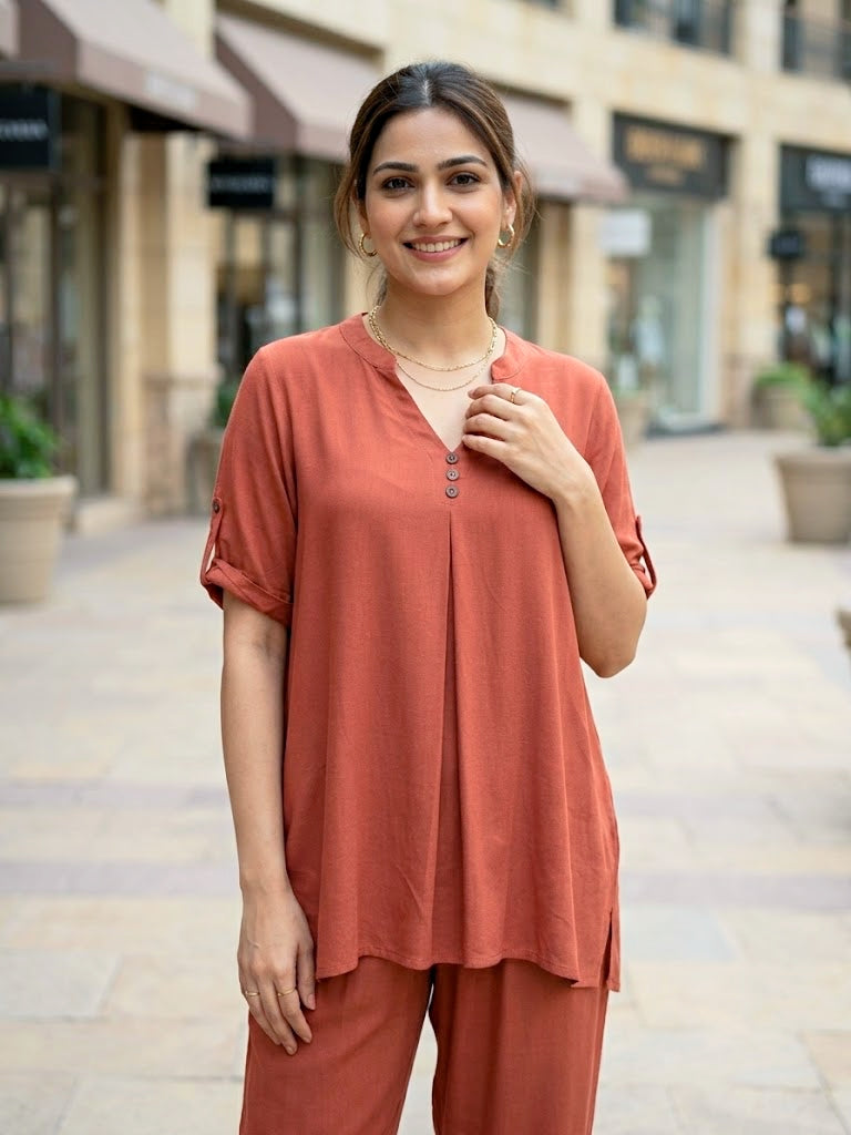 Rust Rayon Slub Co-Ord Set