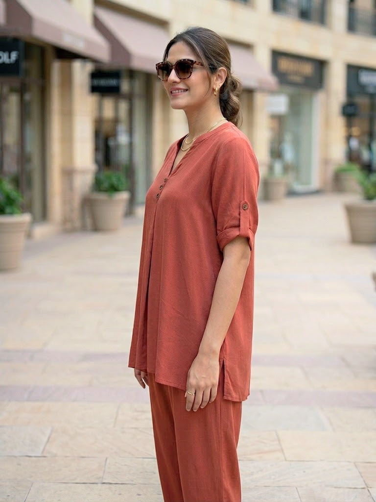 Rust Rayon Slub Co-Ord Set