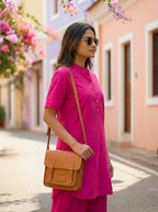 HOT PINK MANDARIN KURTA PANT CO-ORD SET - KARCHOBI