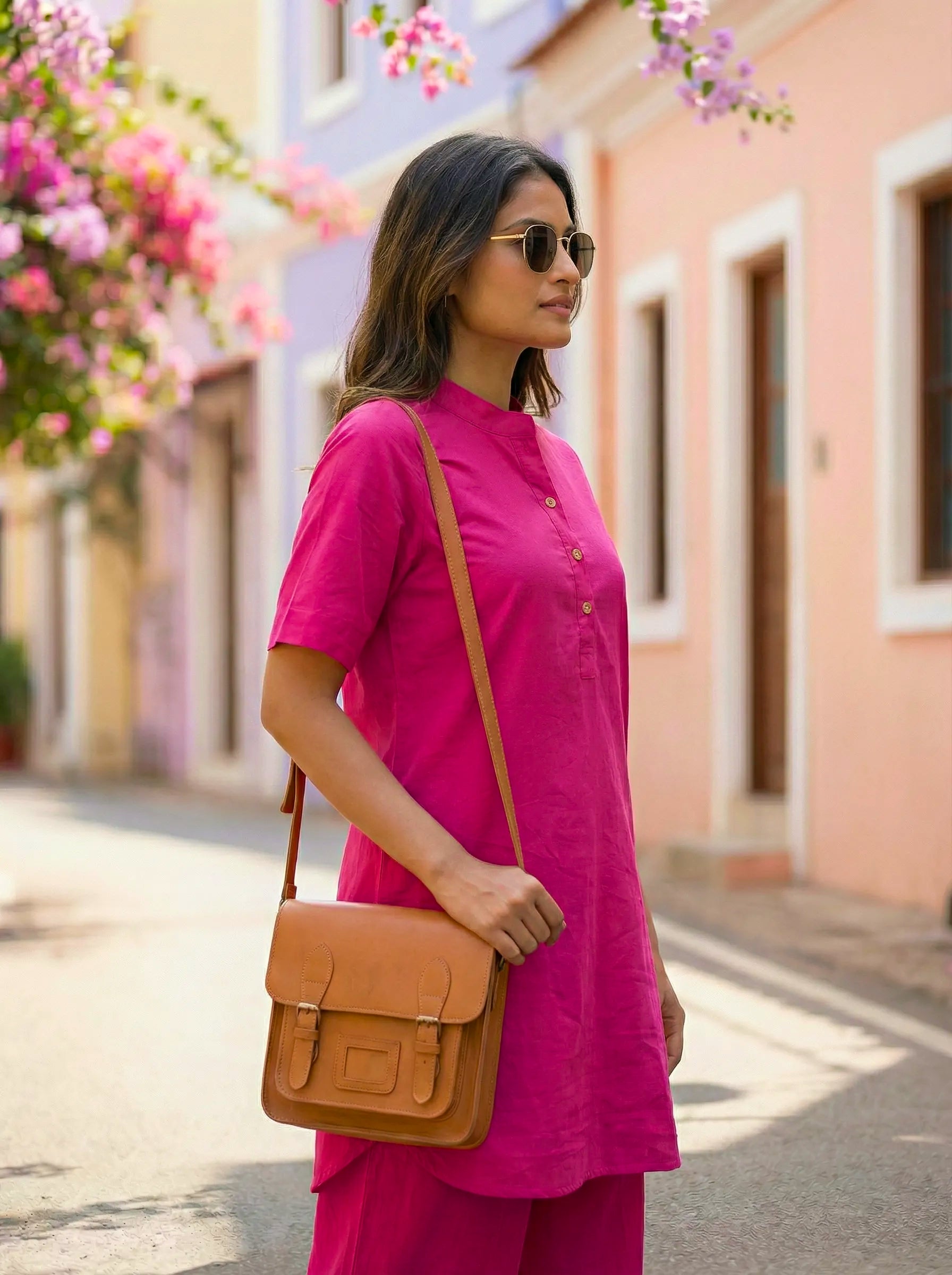 HOT PINK MANDARIN KURTA PANT CO-ORD SET - KARCHOBI