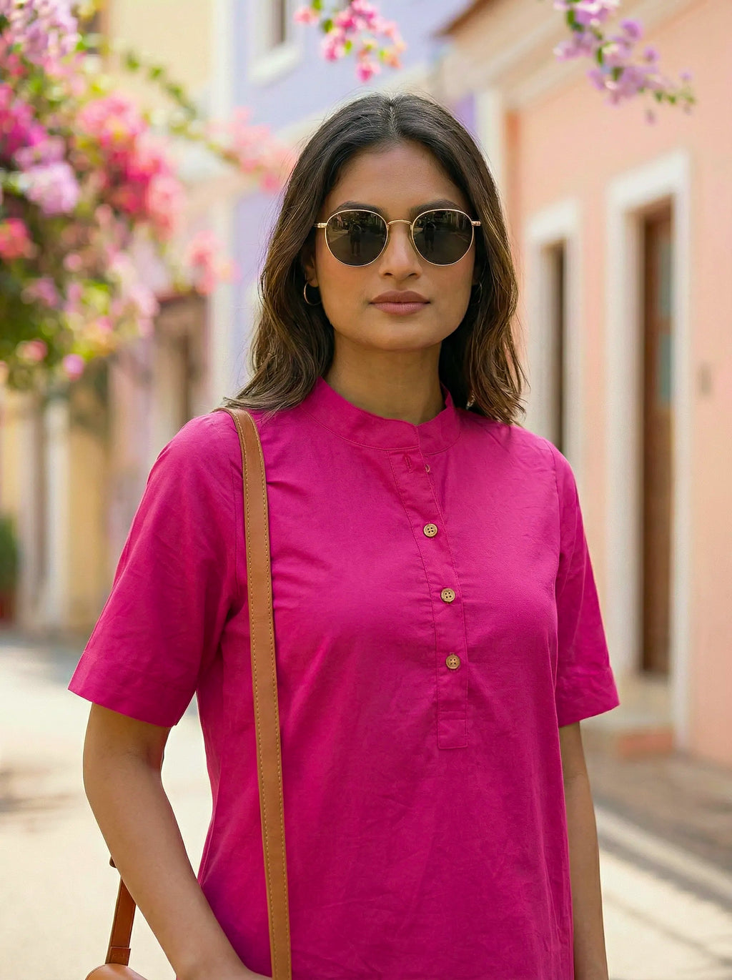 HOT PINK MANDARIN KURTA PANT CO-ORD SET - KARCHOBI
