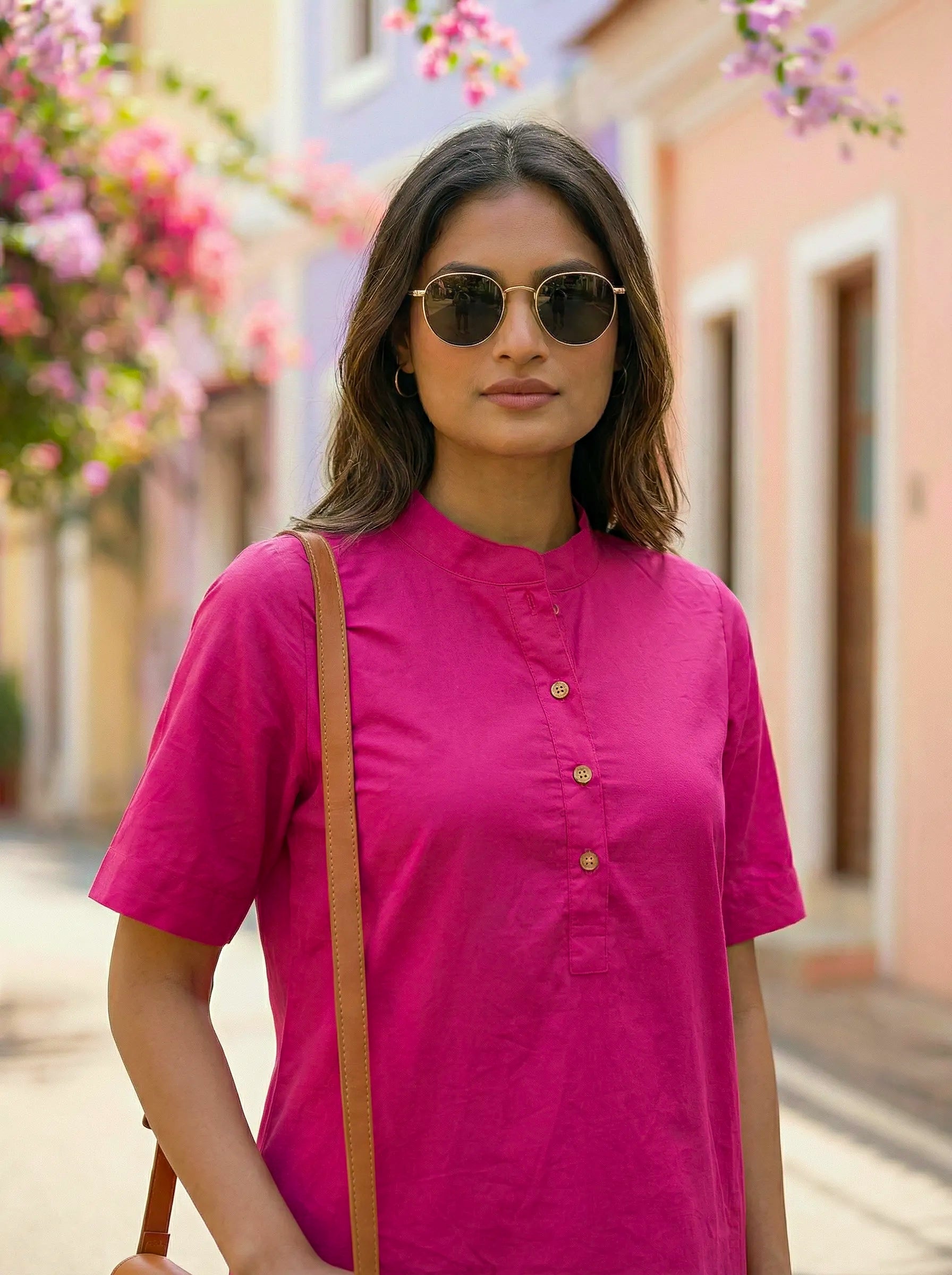 HOT PINK MANDARIN KURTA PANT CO-ORD SET - KARCHOBI