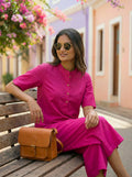 HOT PINK MANDARIN KURTA PANT CO-ORD SET - KARCHOBI
