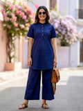 NAVY BLUE MANDARIN KURTA PANT CO-ORD SET - KARCHOBI