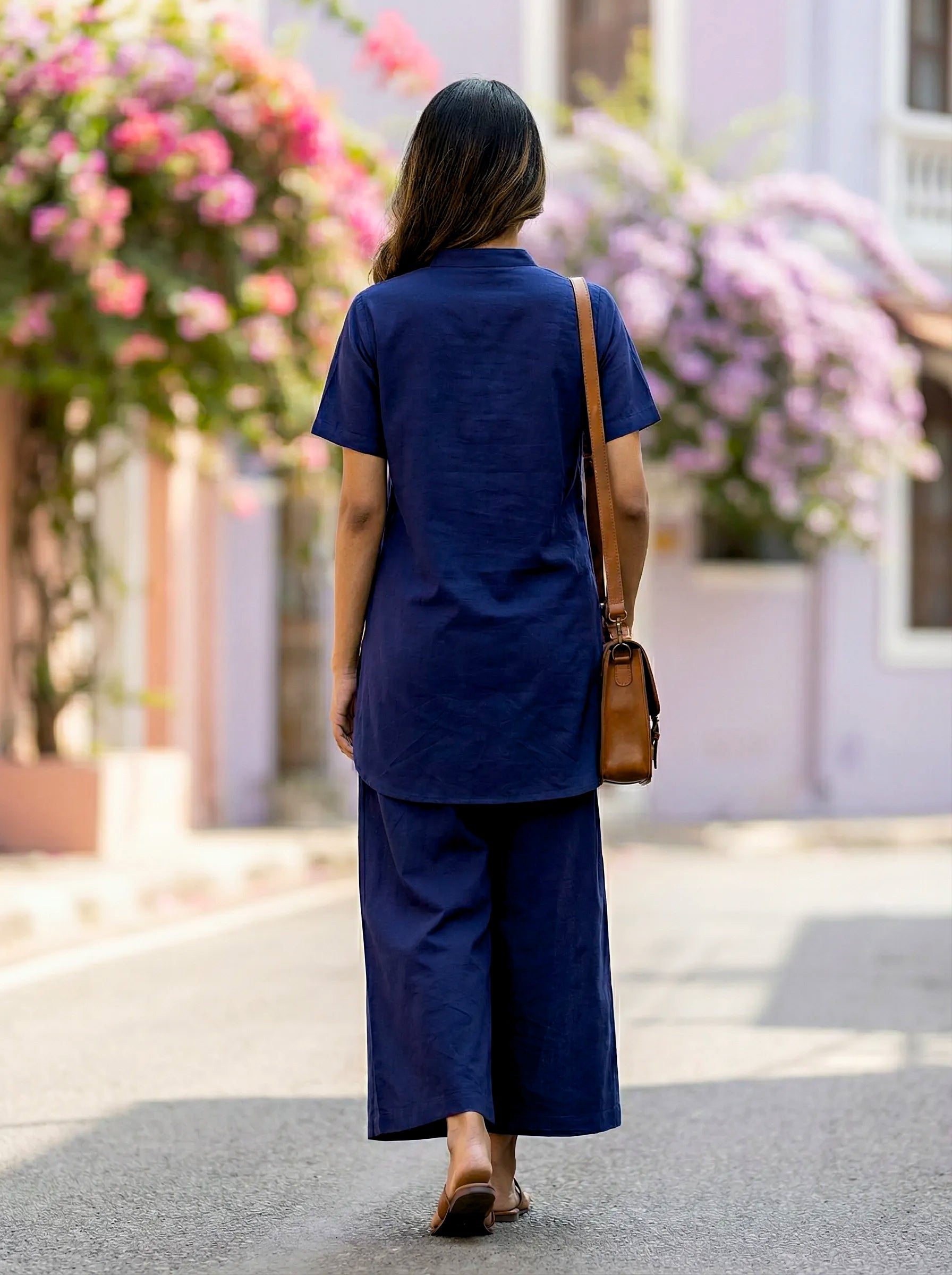 NAVY BLUE MANDARIN KURTA PANT CO-ORD SET - KARCHOBI