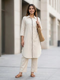 OFF-WHITE KURTA PANT CO-ORD SET - KARCHOBI