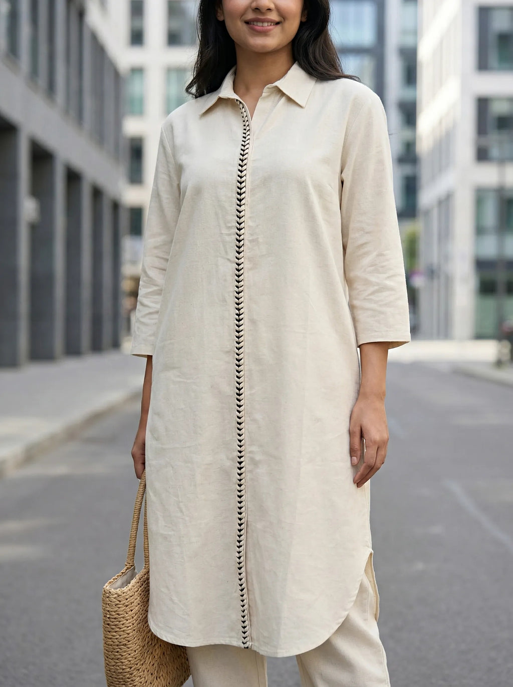 OFF-WHITE KURTA PANT CO-ORD SET - KARCHOBI